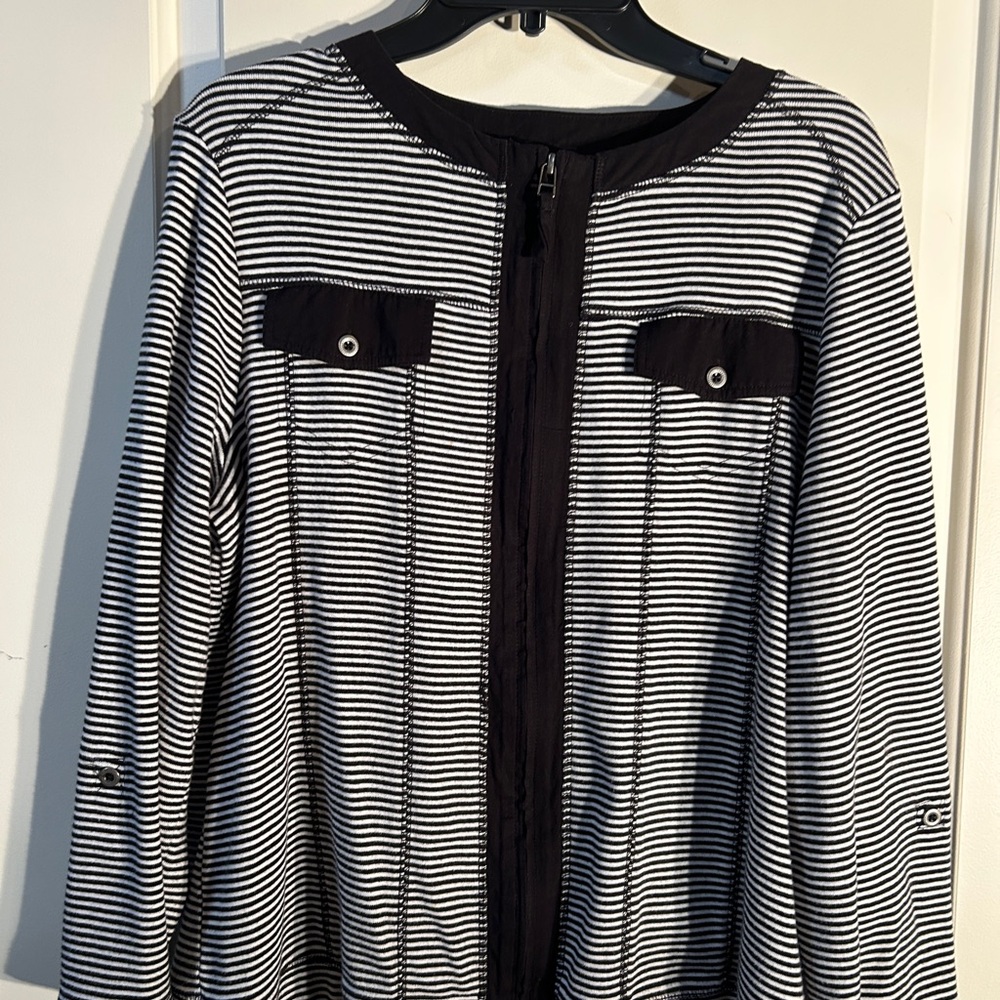 CJ Banks Black & White Striped Jacket - Size X
